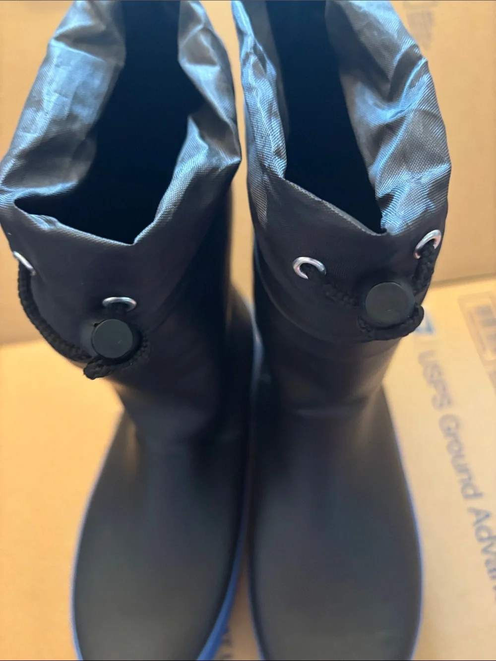 Aleader Waterproof Black Rain Boots with Blue Outsole